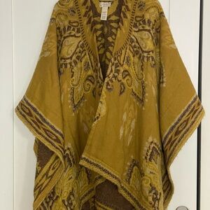 Free People Mustard and Brown Knit Poncho